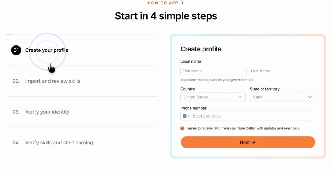 Outlier step 1: Create your profile
