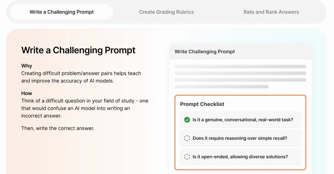 Outlier task: Write a Challenging Prompt, with a prompt checklist