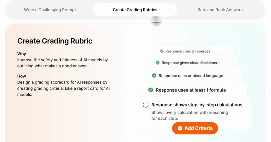 Outlier task: Create Grading Rubric, listing criteria a good answer must meet