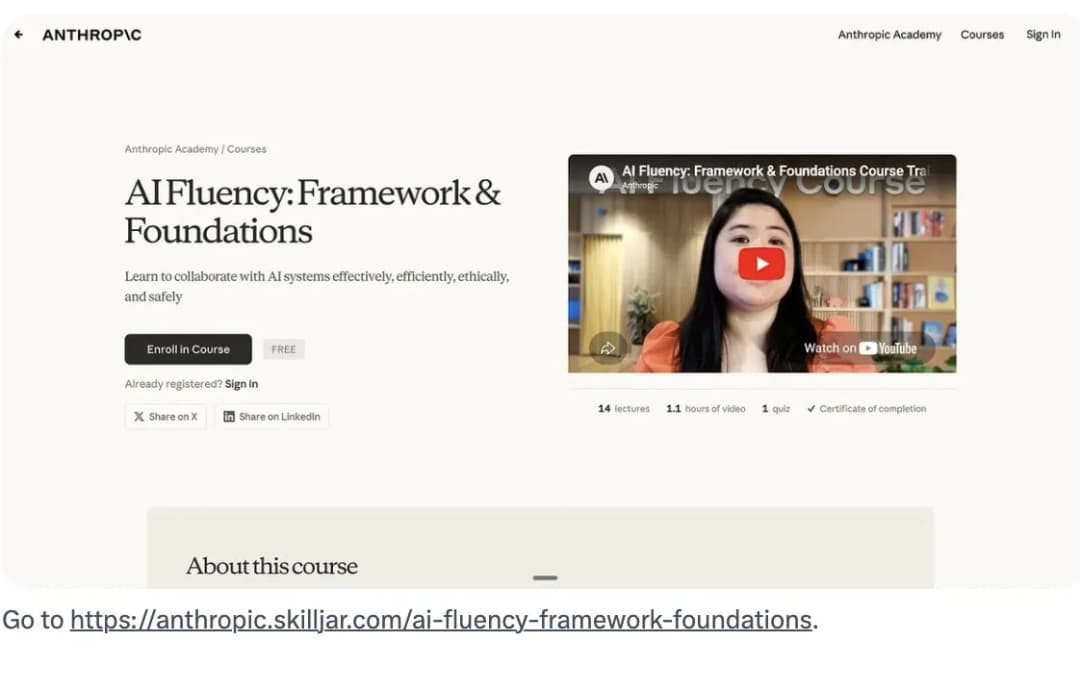 AI Fluency: Framework & Foundations course page on Anthropic Academy