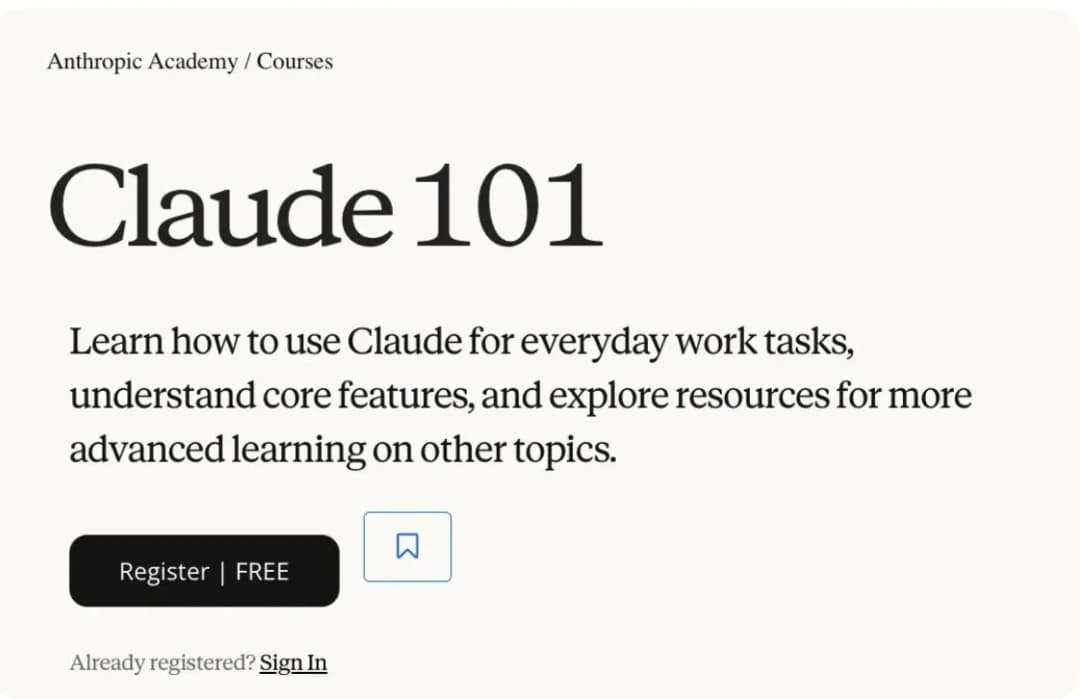Claude 101 course landing page on Anthropic Academy