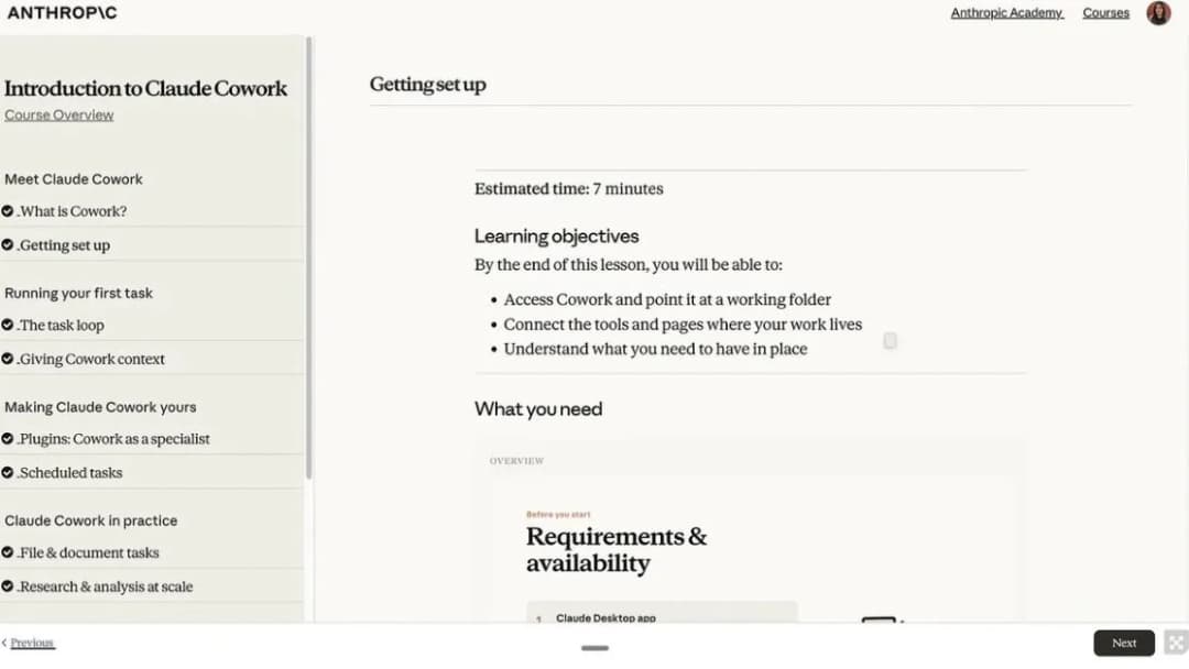 Introduction to Claude Cowork course page on Anthropic Academy