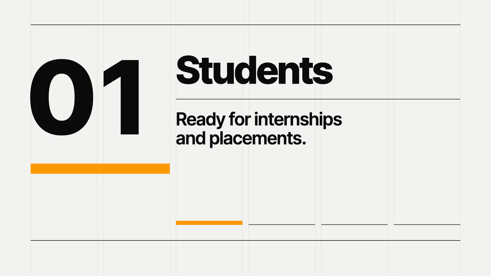 Audience frame of the product video showing 01, Students, Ready for internships and placements